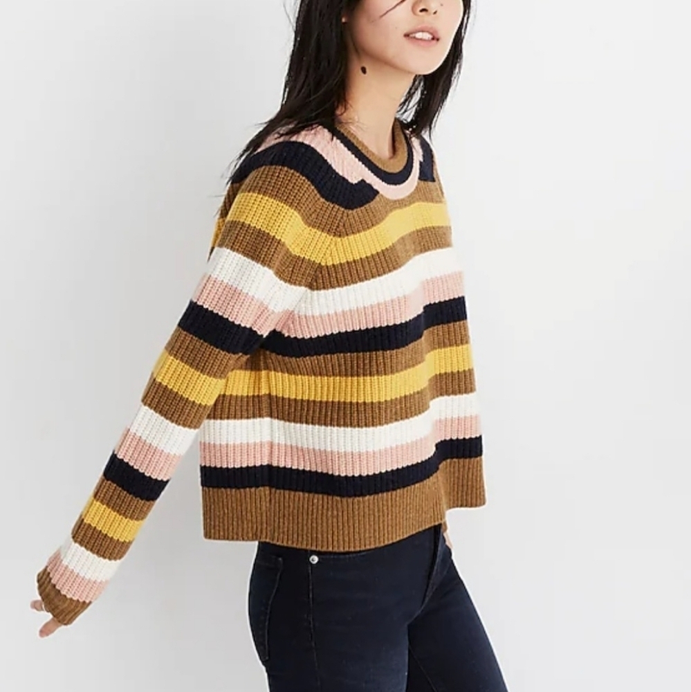 Madewell Womens XS Striped Pullover Heavywight Cropped Sweater Ribbed Wool Blend